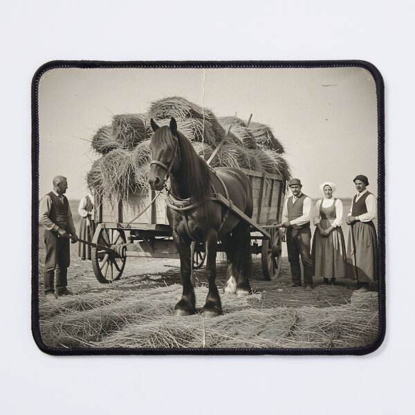 Item preview, Horse-Drawn Hay Wagon With Farmers Posing After Harvest In Rural Historic Field designed and sold by LisaMise.