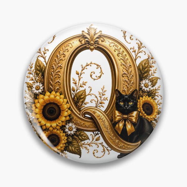 Item preview, Letter Q Floral Monogram with Black Cat, Sunflower & Gold Botanical Initial | Elegant Alphabet Art designed and sold by MoodLay.