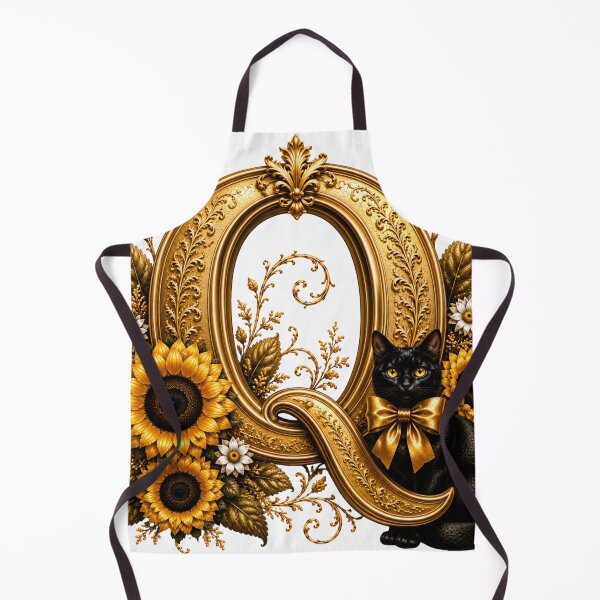 Item preview, Letter Q Floral Monogram with Black Cat, Sunflower & Gold Botanical Initial | Elegant Alphabet Art designed and sold by MoodLay.