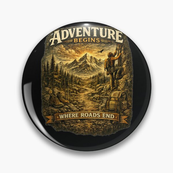 Item preview, Adventure Begins Where Roads End Vintage Rock Climbing Hiking Design designed and sold by SANADART.