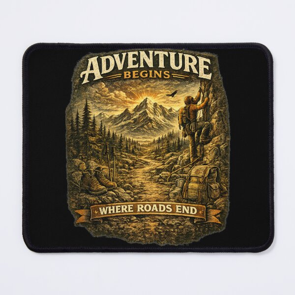 Item preview, Adventure Begins Where Roads End Vintage Rock Climbing Hiking Design designed and sold by SANADART.