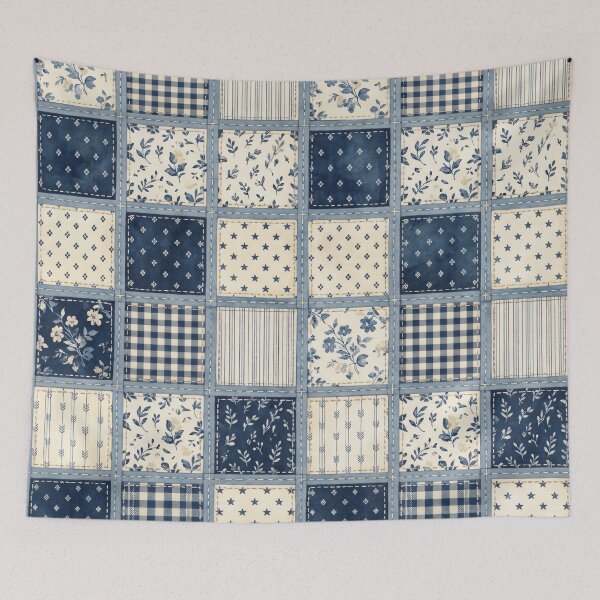 Aperçu de l'œuvre Indigo Patchwork Quilt créée et vendue par MoonwoodStudio.