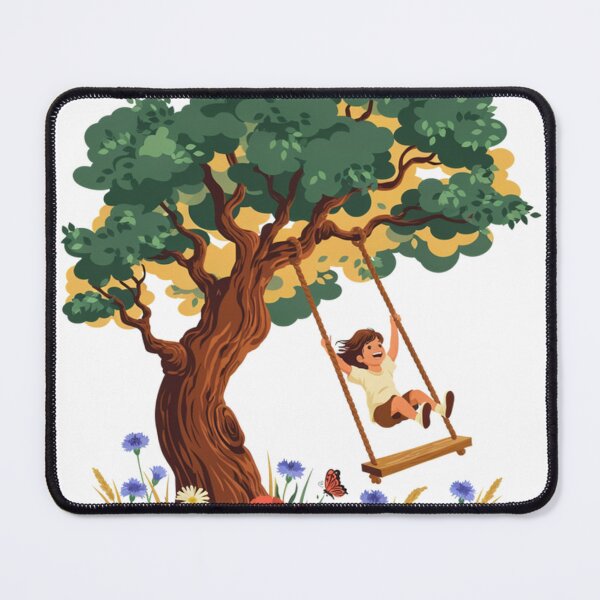 Item preview, Childhood Nostalgia Tree Swing Illustration Warm Earthy Tones Kids Outdoor Nature Art designed and sold by BhavyaMR.