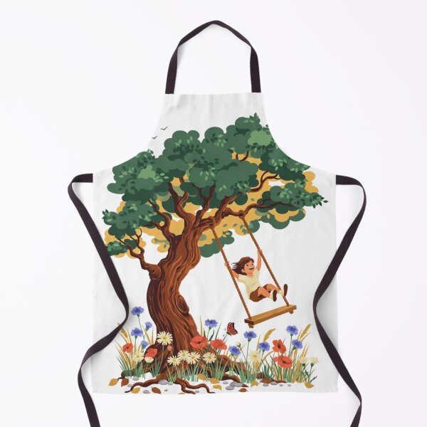Item preview, Childhood Nostalgia Tree Swing Illustration Warm Earthy Tones Kids Outdoor Nature Art designed and sold by BhavyaMR.