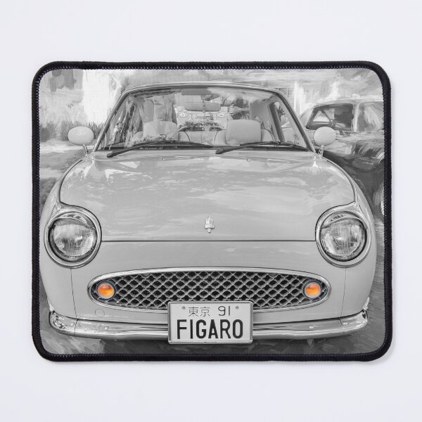 Item preview, 1991 Nissan Figaro Emerald Green and White Black and White Car Art Print designed and sold by RichFrancoCars.