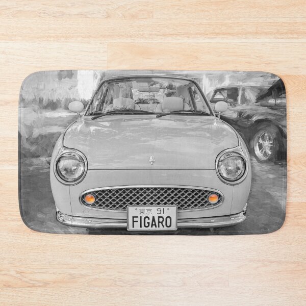 Item preview, 1991 Nissan Figaro Emerald Green and White Black and White Car Art Print designed and sold by RichFrancoCars.