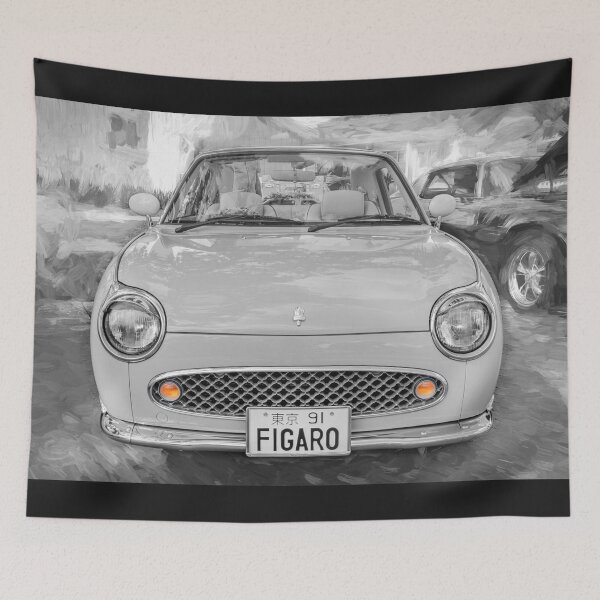 Item preview, 1991 Nissan Figaro Emerald Green and White Black and White Car Art Print designed and sold by RichFrancoCars.