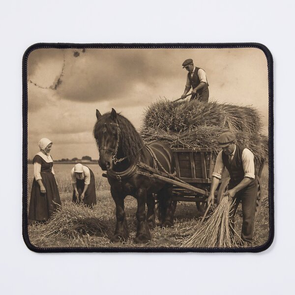 Item preview, Vintage Rural Harvest: Farmers Loading Hay Onto Horse-Drawn Cart During Traditional Wheat Harvest designed and sold by LisaMise.