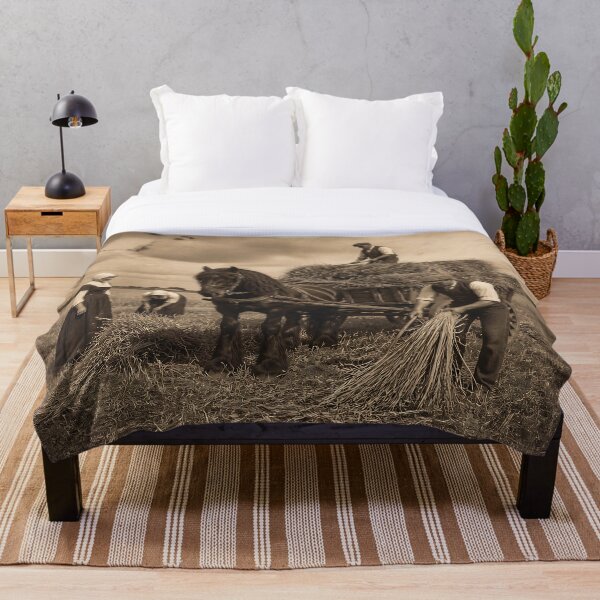 Item preview, Vintage Rural Harvest: Farmers Loading Hay Onto Horse-Drawn Cart During Traditional Wheat Harvest designed and sold by LisaMise.