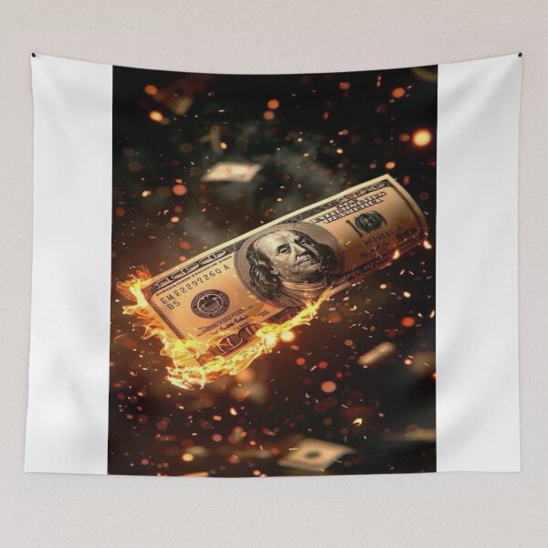 Item preview, The Fire of Ambition? $100 Bill on Fire - Burning Money Aesthetic with Sparks designed and sold by RAYBIL.