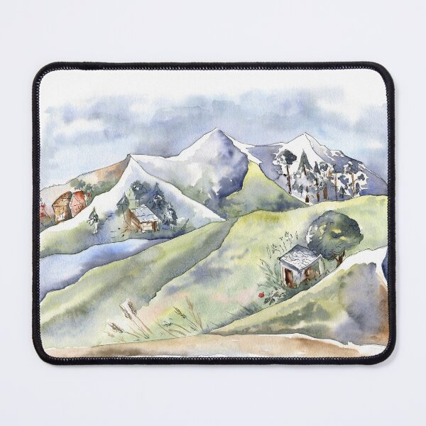 Item preview, Watercolor Landscape with Old Houses in Mountains designed and sold by Flowersforbear.