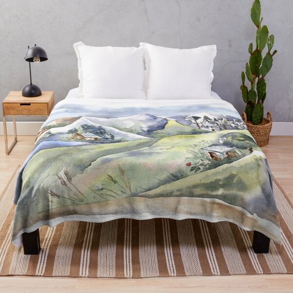 Item preview, Watercolor Landscape with Old Houses in Mountains designed and sold by Flowersforbear.