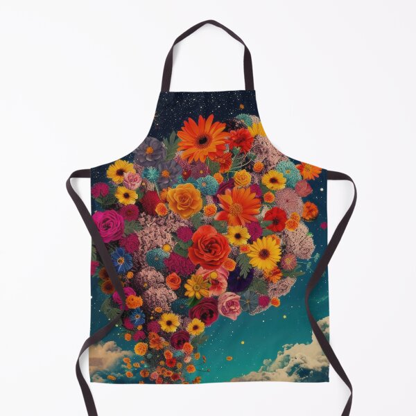Item preview, Abstract collage of a big explosion of colorful flowers over the night sky covered with stars, moon, and clouds. Vivid colors. Vintage background. designed and sold by Soft Oddity.