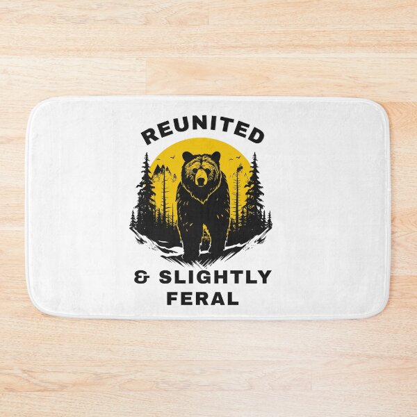 Item preview, Reunited & Slightly Feral Vintage Bear Camping Forest Nature Typography Design designed and sold by arabiw.