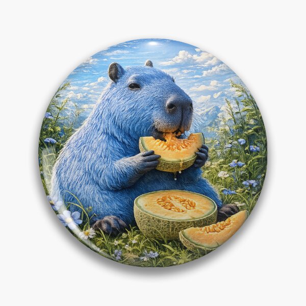 Item preview, Cute Blue Capybara Eating Melon – Adorable Nature Cartoon Sticker designed and sold by AstraDrip Studio.