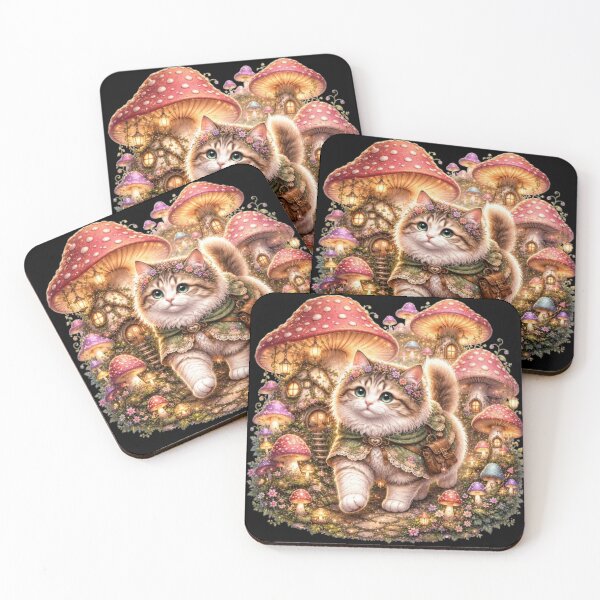 Item preview, Whimsical Cat in Mushroom Village designed and sold by Moody Vibes Studio.