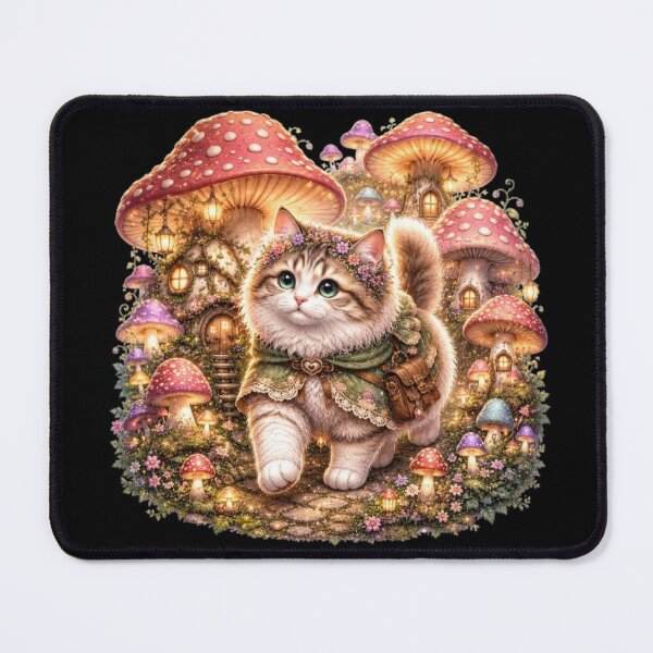 Item preview, Whimsical Cat in Mushroom Village designed and sold by Moody Vibes Studio.