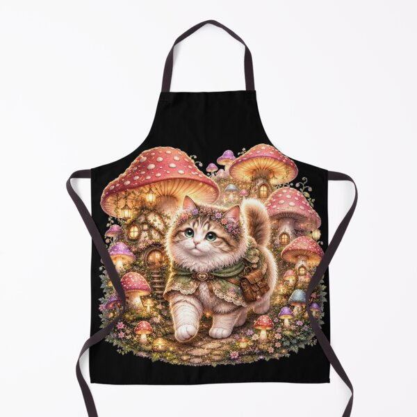 Item preview, Whimsical Cat in Mushroom Village designed and sold by Moody Vibes Studio.