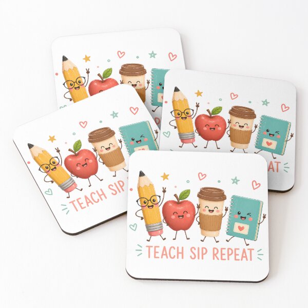 Item preview, Teach Sip Repeat Funny Kawaii Teacher Characters Back To School Design designed and sold by VGAfanatic.