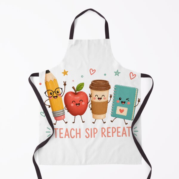 Item preview, Teach Sip Repeat Funny Kawaii Teacher Characters Back To School Design designed and sold by VGAfanatic.