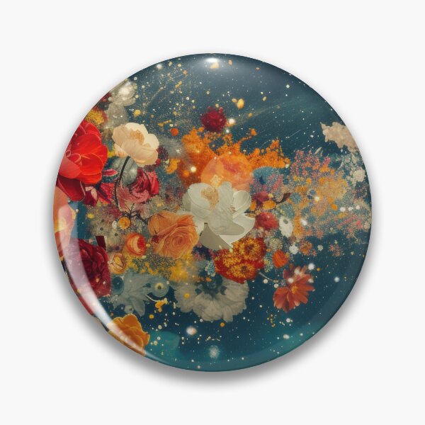 Item preview, Abstract collage of a big explosion of colorful flowers over the night sky covered with stars, moon, and clouds. Vivid colors. Vintage background. designed and sold by Soft Oddity.