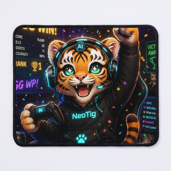 Item preview, Kawaii Gaming Tiger NeoTig Victory Champion AI Esports Mascot designed and sold by NeoTigLuna.