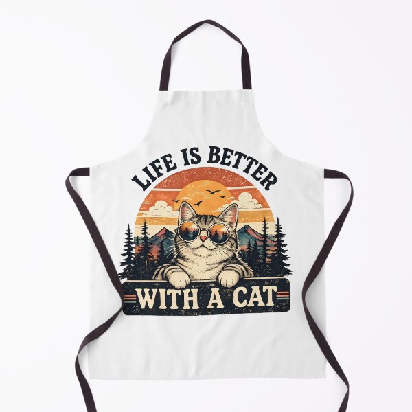 Artikelvorschau, Das Leben ist schöner mit einer Katze – Vintage-Retro-Katze | Lustige Sonnenuntergangsgrafik für Katzenliebhaber entworfen und verkauft von CutPawStudio.
