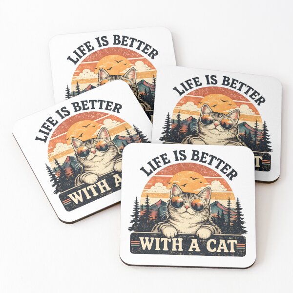 Item preview, Life Is Better With A Cat Vintage Retro Cat | Funny Cat Lover Sunset Graphic designed and sold by CutPawStudio.
