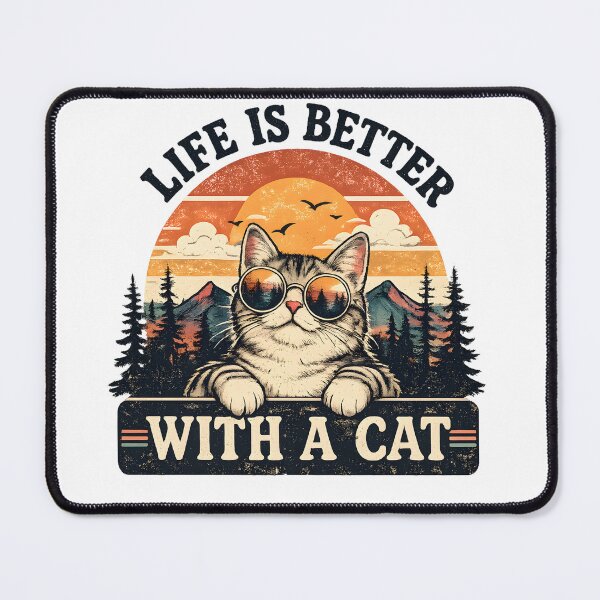 Item preview, Life Is Better With A Cat Vintage Retro Cat | Funny Cat Lover Sunset Graphic designed and sold by CutPawStudio.