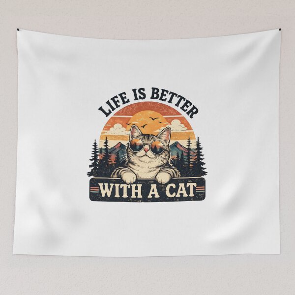 Item preview, Life Is Better With A Cat Vintage Retro Cat | Funny Cat Lover Sunset Graphic designed and sold by CutPawStudio.