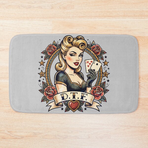 Item preview, D.T.F. Vintage Tattoo Style Retro Pinup Poker Girl designed and sold by ThreadRiotTees.
