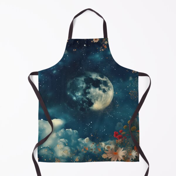 Item preview, Abstract collage of a big explosion of colorful flowers over the night sky covered with stars, moon, and clouds. Vivid colors. Vintage background. designed and sold by Soft Oddity.