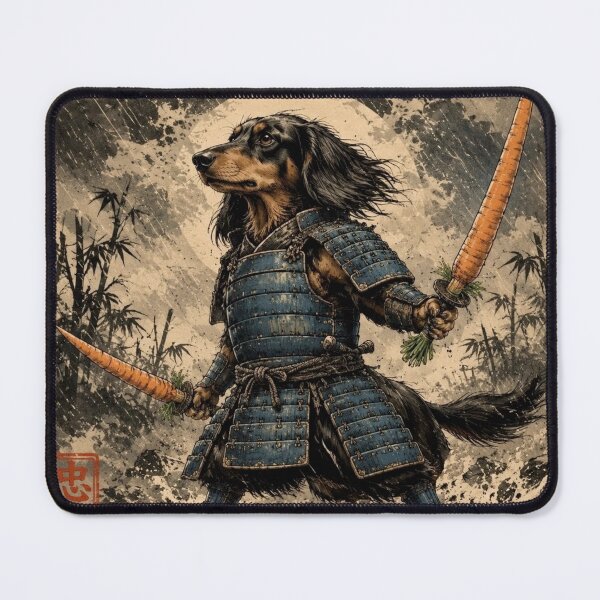 Item preview, Samurai Dachshund Ronin | Carrot Swords | Ukiyo-e Art in the Rain designed and sold by Natalia-Vlad.