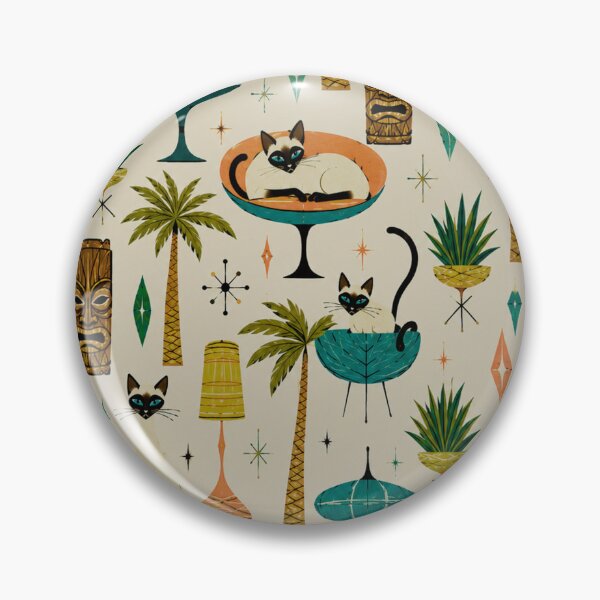 Item preview, Atomic Tiki Siamese Cats Paradise Mid Century Pattern Delight designed and sold by Retroaugogo.