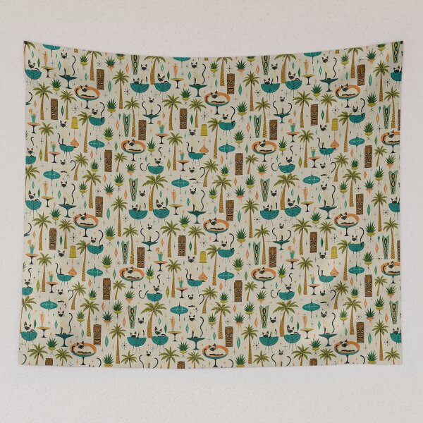 Item preview, Atomic Tiki Siamese Cats Paradise Mid Century Pattern Delight designed and sold by Retroaugogo.