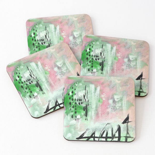 Item preview, Bloom & Script — Abstract Art Print — Pink Green Calligraphic Wall Decor designed and sold by ShooNyaArtStudio.
