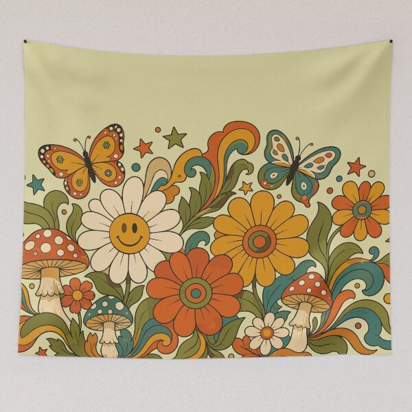 Item preview, Retro 70s Boho Hippie Groovy Floral Mushroom & Butterfly Art designed and sold by Far Out Goods.