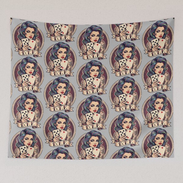 Item preview, AltGirl Poker Player Holding 7 2 Cards DTF Tattoo Design Texas Hold Em designed and sold by ThreadRiotTees.