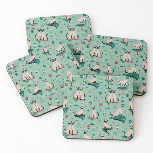Item preview, Atomic Siamese Cats In Space Mid Century Pattern Paradise designed and sold by Retroaugogo.