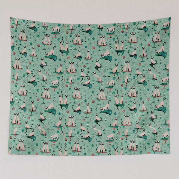 Item preview, Atomic Siamese Cats In Space Mid Century Pattern Paradise designed and sold by Retroaugogo.