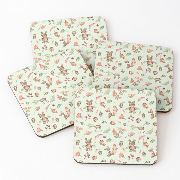 Item preview, Cute Autumn Animals Pattern on Light Green designed and sold by Flowersforbear.
