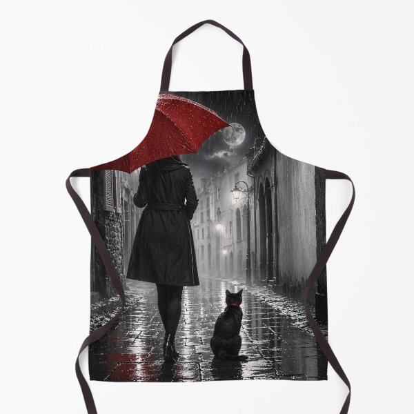 Item preview, Black cat in the rain with a red umbrella designed and sold by thirtyonestars.