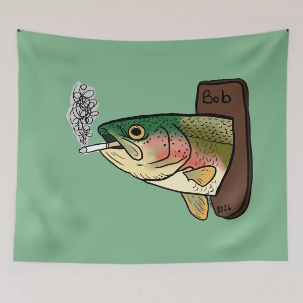 Item preview, Grumpy catch | Mounted fish smoking a cigarette  designed and sold by Cosmic-Meadows.