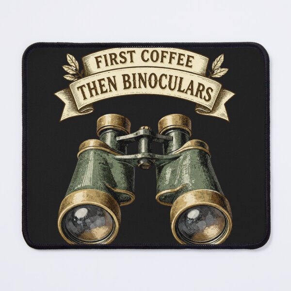 Item preview, Vintage Engraving Stipple Binoculars Coffee Birder Morning Ritual Sepia Tone Gift for Birdwatching Coffee Lover designed and sold by NestTrailCo.