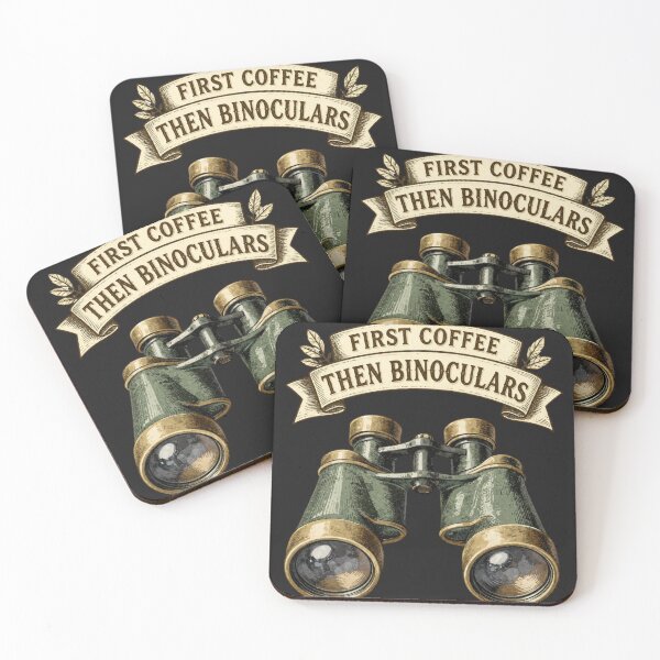Item preview, Vintage Engraving Stipple Binoculars Coffee Birder Morning Ritual Sepia Tone Gift for Birdwatching Coffee Lover designed and sold by NestTrailCo.