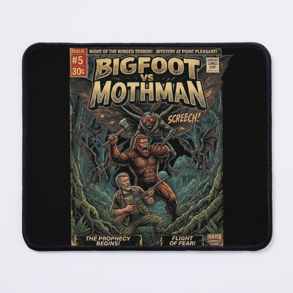 Item preview, Bigfoot vs Mothman – Issue #5 Retro Horror Sci-FI Comic Cover designed and sold by redsharkuk.