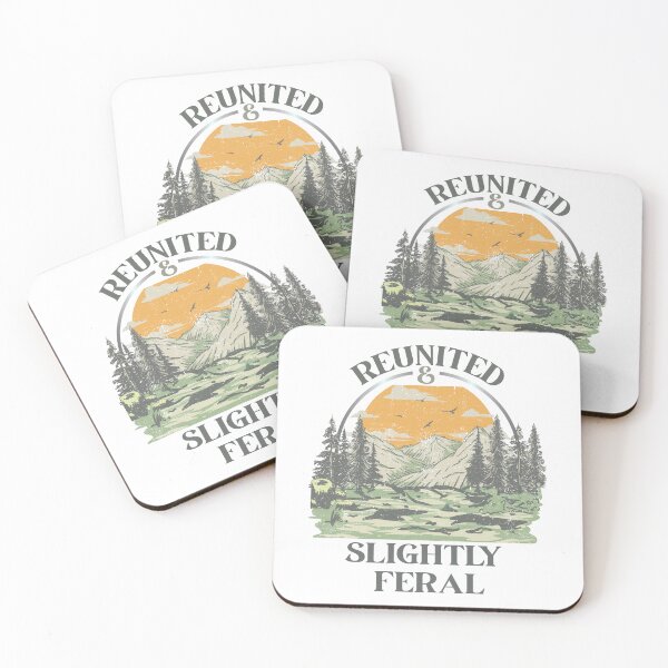 Item preview, Reunited & Slightly Feral Vintage Mountain Forest Camping Nature Typography Design designed and sold by arabiw.