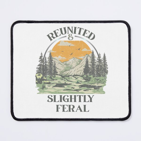 Item preview, Reunited & Slightly Feral Vintage Mountain Forest Camping Nature Typography Design designed and sold by arabiw.