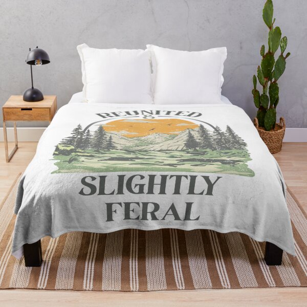 Item preview, Reunited & Slightly Feral Vintage Mountain Forest Camping Nature Typography Design designed and sold by arabiw.