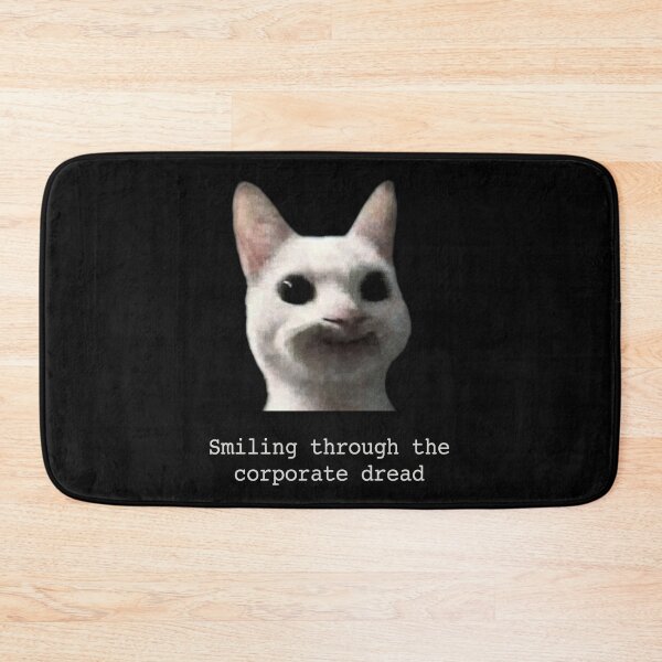 Item preview, Smiling Through The Corporate Dread Funny White Cat Meme designed and sold by Off-Road-Zone.